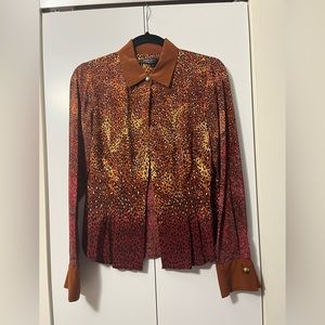 Nanette Lepore orange/brown leopard print fitted button down blouse - size 4